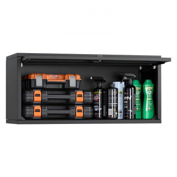 Metal Wall Cabinet, 27.56W x 12.01D x 14.02H Inch, Floating Garage Tool Cabinet with Up-Flip Door, 120 lbs Load per Shelf, Fit for Garage, Basement, Kitchen, Warehouse, Assembly Required