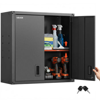 Metal Wall Cabinet, 30W x 12.2D x 30H Inch, Steel Floating Hanging Storage Cabinet with Locking Doors and Adjustable Shelf for Garage, Basement, Kitchen, Warehouse Assembly Required, Black