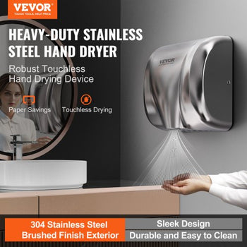 Heavy Duty Commercial Hand Dryer, 1300W Automatic High Speed Stainless Steel Warm Wind Hand Blower, 120V Plug In/Hardwired Two Power Options, Compliant for Industry Business Restrooms