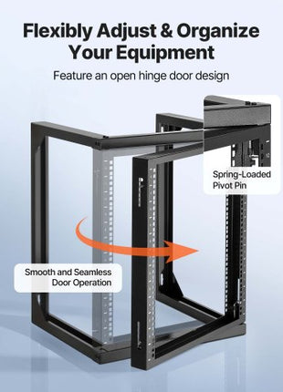 12U Wall Mount Server Rack, 150 lbs Max Load Capacity, Open Frame Network Rack with 180 Degrees Gate Swing, Carbon Steel, for 19-Inch IT Network Equipment & AV Devices Computer Server, Black