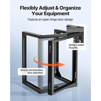 12U Wall Mount Server Rack, 150 lbs Max Load Capacity, Open Frame Network Rack with 180 Degrees Gate Swing, Carbon Steel, for 19-Inch IT Network Equipment & AV Devices Computer Server, Black