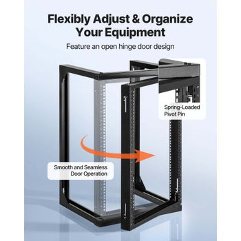 15U Wall Mount Server Rack, 150 lbs Max Load Capacity, Open Frame Network Rack with 180 Degrees Gate Swing, Carbon Steel, for 19-Inch IT Network Equipment & AV Devices Computer Server, Black