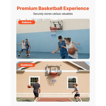 Wall Mount Basketball Hoop, 44-inch PC Backboard Mounted Basketball Hoop Outdoor with Solid Steel, 0.08 inch Thickened Backboard, Thickened Woven Nylon Basketballs Net, Indoor & Outdoor Use