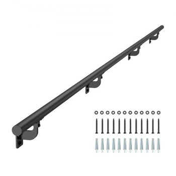 Wall Mounted Stair Handrail, 12ft Pipe Staircase Handrail, Black Galvanized Aluminum, 1.26 inch Pipe Diameter, Indoor&Outdoor Staircase Railing,Industrial Hand Rail for Steps,Security Baluster