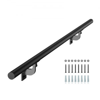Wall Mounted Stair Handrail, 4ft Pipe Staircase Handrail, Black Galvanized Aluminum, 1.26 inch Pipe Diameter, Indoor&Outdoor Staircase Railing,Industrial Hand Rail for Steps,Security Baluster