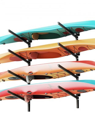 VEVOR Kayak Storage Rack for 4 Kayaks, Holds 300 lbs, Heavy Duty Adjustable Wall Mount Stand for Indoor Outdoor Garage Shed Dock, Storage Holder for Canoe, Small Boat, SUP, Surfboard & Paddleboard