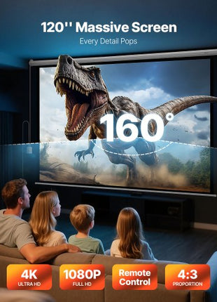 Motorized Projector Screen, 120 inch 4:3 1080 HD Electric Projector Screen, Wall Mounted Projection Dispaly Projector with Remote Control, Automatic Movie Screen for Family Home Office Theater