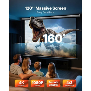 Motorized Projector Screen, 120 inch 4:3 1080 HD Electric Projector Screen, Wall Mounted Projection Dispaly Projector with Remote Control, Automatic Movie Screen for Family Home Office Theater