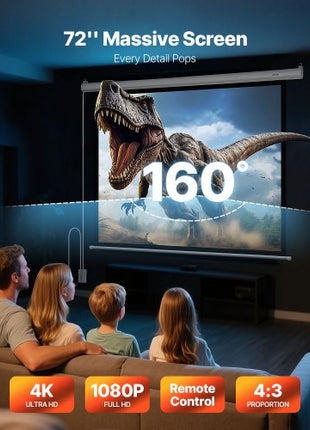 Motorized Projector Screen, 72 inch 4:3 1080 HD Electric Projection Screen, Wall Mounted Projection Dispaly Projector with Remote Control, Automatic Movie Screen for Family Home Office Theater
