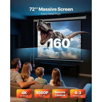 Motorized Projector Screen, 72 inch 4:3 1080 HD Electric Projection Screen, Wall Mounted Projection Dispaly Projector with Remote Control, Automatic Movie Screen for Family Home Office Theater
