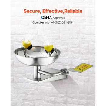 Emergency Eye Wash Station, Stainless Steel Wall-Mounted Eyewash Unit, First Aid Eye Wash Sink 16.14 x 12.99 x 9.45 Inches, Ideal for Laboratories, Factories, Schools, Construction Sites