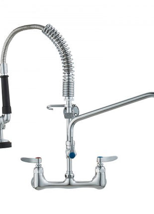 Wall-Mounted Brass Kitchen Faucet, 21" Tall, 8" Installation Width, Includes 12" Rotating Spout and Pull-Down Sprayer, Suitable for Single, Double, or Triple Sinks