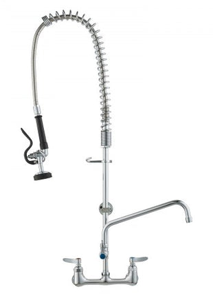 Wall-Mounted Brass Kitchen Faucet, 36" Tall, 8" Installation Width, Includes 12" Rotating Spout and Pull-Down Sprayer, Suitable for Single, Double, or Triple Sinks
