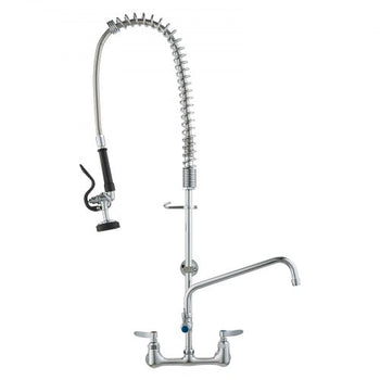 Wall-Mounted Brass Kitchen Faucet, 36" Tall, 8" Installation Width, Includes 12" Rotating Spout and Pull-Down Sprayer, Suitable for Single, Double, or Triple Sinks