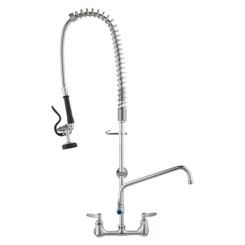Wall-Mounted Brass Kitchen Faucet, 36" Tall, 8" Installation Width, Includes 12" Rotating Spout and Pull-Down Sprayer, Suitable for Single, Double, or Triple Sinks