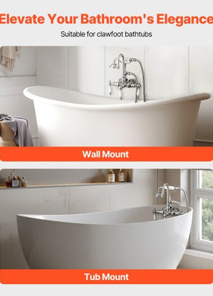 Clawfoot Tub Faucet, Wall-Mounted Bathtub Faucets with Handheld Shower, Polished Chrome Clawfoot Tub Filler Faucet Shower Kit with 59" Long Hose & Gooseneck Spout, Modern & Vintage for Bathtubs