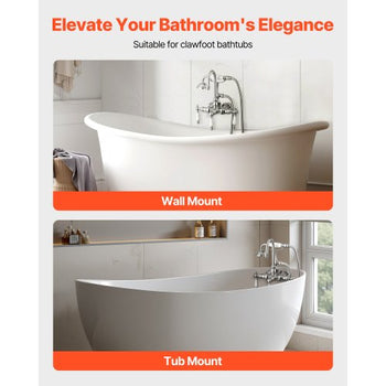 Clawfoot Tub Faucet, Wall-Mounted Bathtub Faucets with Handheld Shower, Polished Chrome Clawfoot Tub Filler Faucet Shower Kit with 59" Long Hose & Gooseneck Spout, Modern & Vintage for Bathtubs