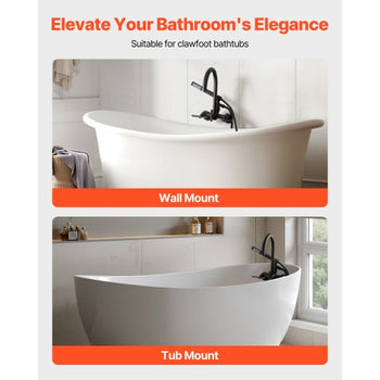 Clawfoot Tub Faucet, Wall-Mounted Bathtub Faucet with Handheld Shower, Vintage Matte Black Clawfoot Tub Filler Shower Kit with Adjustable Swing Arms & Rotatable Gooseneck Spout for Bathtubs