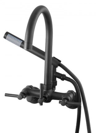 Clawfoot Tub Faucet, Wall-Mounted Bathtub Faucet with Handheld Shower, Vintage Matte Black Clawfoot Tub Filler Shower Kit with Adjustable Swing Arms & Rotatable Gooseneck Spout for Bathtubs
