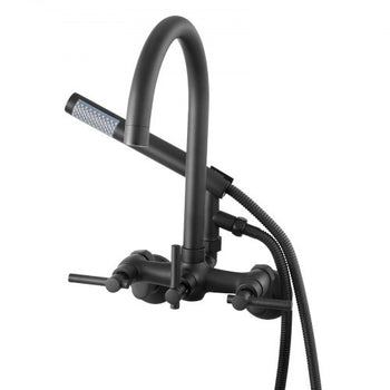 Clawfoot Tub Faucet, Wall-Mounted Bathtub Faucet with Handheld Shower, Vintage Matte Black Clawfoot Tub Filler Shower Kit with Adjustable Swing Arms & Rotatable Gooseneck Spout for Bathtubs