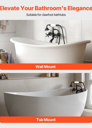 Clawfoot Tub Faucet, Wall Mount Bathtub Faucets with Handheld Shower, Vintage Matte Black Clawfoot Tub Filler Faucet Shower Kit with Adjustable Swing Arms & 360° Rotation Spout for Bathtubs