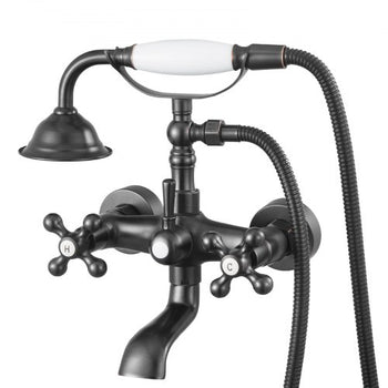 Clawfoot Tub Faucet, Wall Mount Bathtub Faucets with Handheld Shower, Vintage Oil-Rubbed Bronze Clawfoot Tub Filler Faucet Shower Kit with Adjustable Swing Arms & 360° Rotation Spout for Bathtubs