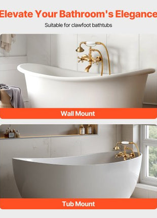 Clawfoot Tub Faucet, Wall Mount Bathtub Faucets with Handheld Shower, Vintage Brushed Gold Clawfoot Tub Filler Faucet Shower Kit with Adjustable Swing Arms & 360° Rotation Spout for Bathtubs