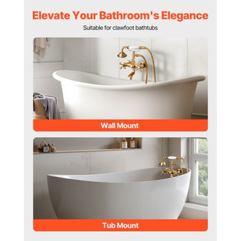 Clawfoot Tub Faucet, Wall Mount Bathtub Faucets with Handheld Shower, Vintage Brushed Gold Clawfoot Tub Filler Faucet Shower Kit with Adjustable Swing Arms & 360° Rotation Spout for Bathtubs