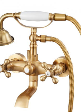 Clawfoot Tub Faucet, Wall Mount Bathtub Faucets with Handheld Shower, Vintage Brushed Gold Clawfoot Tub Filler Faucet Shower Kit with Adjustable Swing Arms & 360° Rotation Spout for Bathtubs