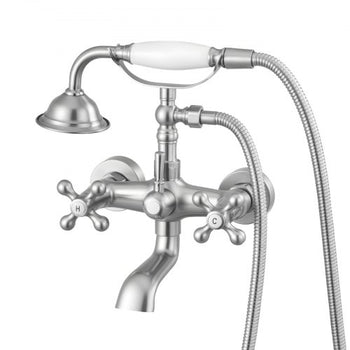 Clawfoot Tub Faucet, Wall Mount Bathtub Faucets with Handheld Shower, Vintage Brushed Nickel Clawfoot Tub Filler Faucet Shower Kit with Adjustable Swing Arms & 360° Rotation Spout for Bathtubs