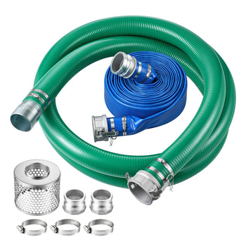 3" Suction Hose Kit 65' Blue PVC Backwash 20' Green Suction Hose, for Swimming Pools Water Pumps, Ready-to-Use Setup, with Round-Hole Strainer, Cam & Groove Adapter, Stainless Steel Clamp