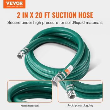Suction Hose, 2 in x 20 ft, Green High Quality Hose, with Camlock Connectors, and Aluminum Fittings, Fit Various Pumps, for Sewage Treatment, Water Transportation and More Agricultural Purposes