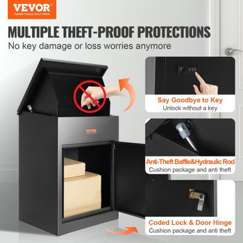 Package Delivery Boxes for Outside, Extra Large Mailbox with Coded Lock, Galvanized Steel Wall Mounted Mailboxes 17.3"x13.8"x22.8", Anti-Theft Baffle, IPX3 Waterproof for Porch, Curbside