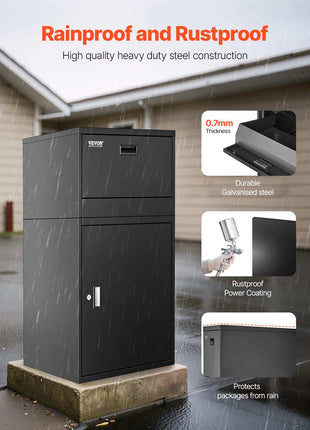 Package Delivery Boxes for Outside, 38.6 in Mailbox for Parcel with Lock, Galvanized Steel Package Drop Box with Anti-Theft Design, Weather-Resistant Package Mailbox for Home and Office, Black