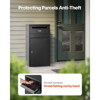 Package Delivery Boxes for Outside, 35.8 in Mailbox for Parcel with Lock, Galvanized Steel Package Drop Box with Anti-Theft Design, Weather-Resistant Package Mailbox for Home and Office, Black