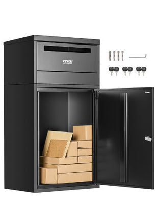 Package Delivery Boxes for Outside, 35.8 in Mailbox for Parcel with Lock, Galvanized Steel Package Drop Box with Anti-Theft Design, Weather-Resistant Package Mailbox for Home and Office, Black