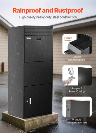 Package Delivery Boxes for Outside, 47.2 in Mailbox for Parcel with Lock, Galvanized Steel Package Drop Box with Anti-Theft Design, Weather-Resistant Package Mailbox for Home and Office, Black