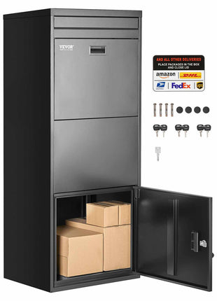 Package Delivery Boxes for Outside, 47.2 in Mailbox for Parcel with Lock, Galvanized Steel Package Drop Box with Anti-Theft Design, Weather-Resistant Package Mailbox for Home and Office, Black