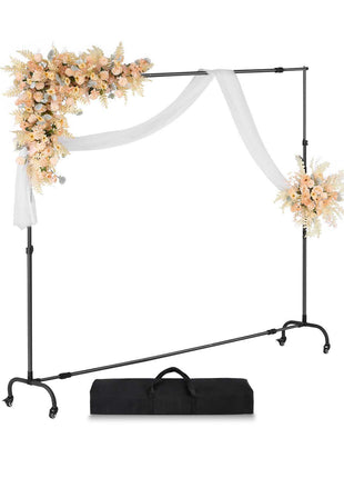 Backdrop Stand with Wheels, 7 x 10 ft Adjustable Photo Backdrop Stand Kit, Moveable Background Backdrop Stand, Heavy Duty Projector Screen Stand, for Wedding, Photo Studio & Party