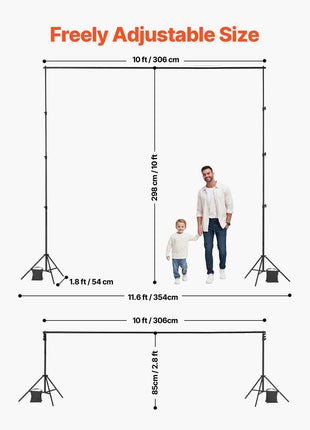 Backdrop Stand, 10 x 10 ft Adjustable Photo Backdrop Stand Kit, Portable Background Backdrop Stand with 4 Crossbars, Heavy Duty Projector Screen Stand, for Wedding, Photo Video Studio & Party