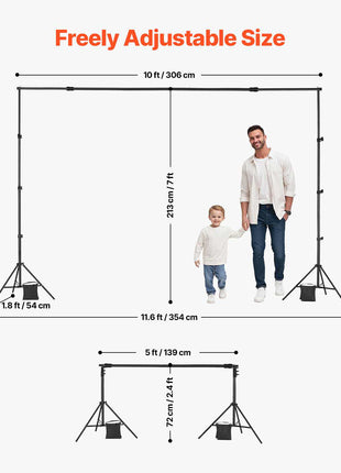 Backdrop Stand, 7 x 10 ft Adjustable Photo Backdrop Stand Kit, Portable Background Backdrop Stand with 3 Crossbars, Heavy Duty Projector Screen Stand, for Wedding, Photo Video Studio & Party