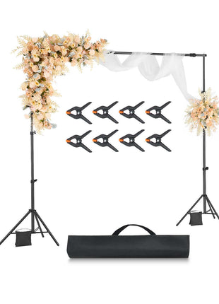 Backdrop Stand, 7 x 10 ft Adjustable Photo Backdrop Stand Kit, Portable Background Backdrop Stand with 3 Crossbars, Heavy Duty Projector Screen Stand, for Wedding, Photo Video Studio & Party