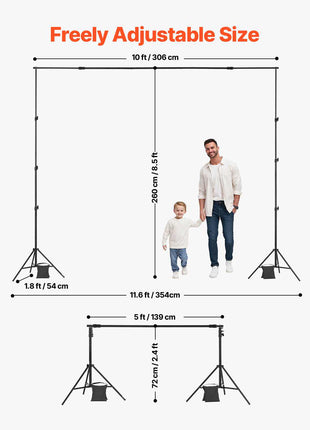 Backdrop Stand, 8.5 x 10 ft Adjustable Photo Backdrop Stand Kit, Portable Background Backdrop Stand with 2 Tripods, Heavy Duty Projector Screen Stand, for Wedding, Photo Video Studio & Party