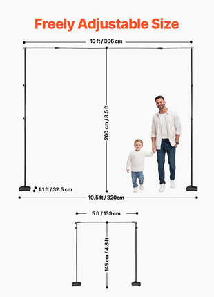 Backdrop Stand, 8.5 x 10 ft Adjustable Photo Backdrop Stand Kit, Portable Background Backdrop Stand with 7 Crossbars, Heavy Duty Projector Screen Stand, for Wedding, Photo Video Studio & Party