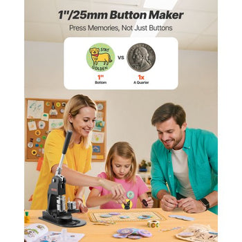 Button Maker Machine, 1 in, Pin Maker Machine with 500pcs Button Parts, Circle Cutter, Hex Wrenches and Magic Book, Ergonomic Handle, for DIY Badges, Personalized Pins and Key Chains, Black
