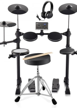 Electric Drum Set, 15 Drum Kits & 150 Sounds Electronic Drum Kit, USB MIDI Supported 6.5 in Quiet Mesh Snare Electric Drum Set with 10 in Cymbals Drum Sticks & Headphone, for Beginners & Adults