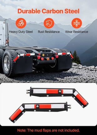 Angled Spring Loaded Mud Flap Hangers, 1-1/8" Bolt Spacing Mudflap Hangers for Semi Trucks, 1 Pair Heavy Duty Semi Truck Mud Flap Hanger Set with Reflective Strips, Black