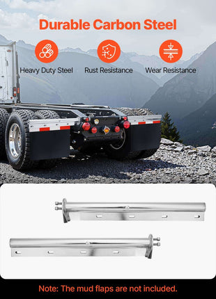 Chrome Straight Spring Loaded Mud Flap Hangers, 1-1/8" Bolt Spacing Mudflap Hangers for Semi Trucks, 1 Pair Heavy Duty Semi Truck Mud Flap Hanger Set with Reflective Strips, Silver