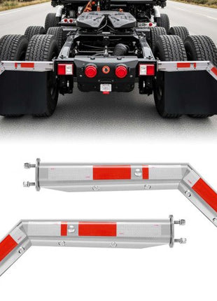 Stainless Steel Angled Spring Loaded Mud Flap Hangers, 2-1/2" Bolt Spacing Mudflap Hangers for Semi Trucks, 1 Pair Heavy Duty Semi Truck Mud Flap Hanger Set with Reflective Strips, Silver