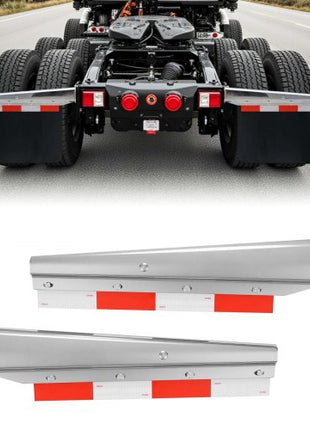 Chrome Straight Spring Loaded Mud Flap Hangers, 2-1/2" Bolt Spacing Mudflap Hangers for Semi Trucks, 1 Pair Heavy Duty Semi Truck Mud Flap Hanger Set with Aluminum Reflective Plates, Silver